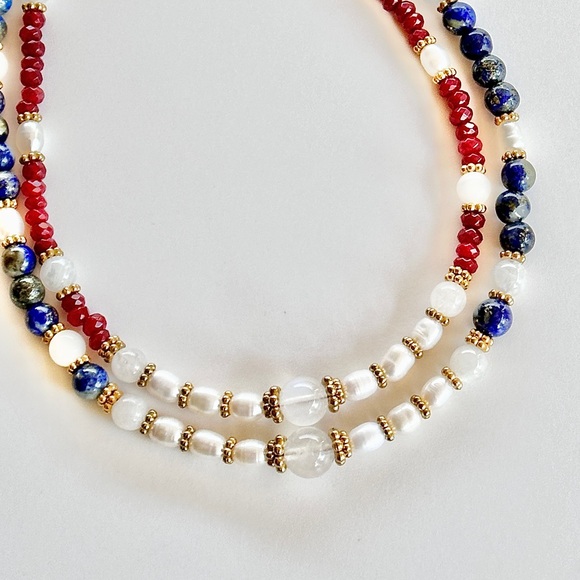 Gold Necklace Ruby Lapis Lazuli Pearl Moonstone Handmade Crystal Necklace Silver - Picture 11 of 11